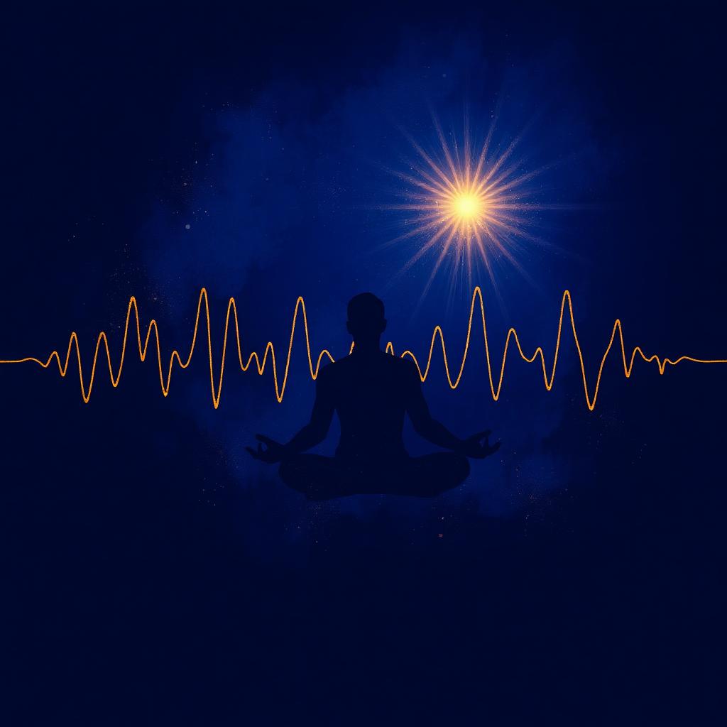 Silhouette en méditation entourée d'une onde vibratoire dorée